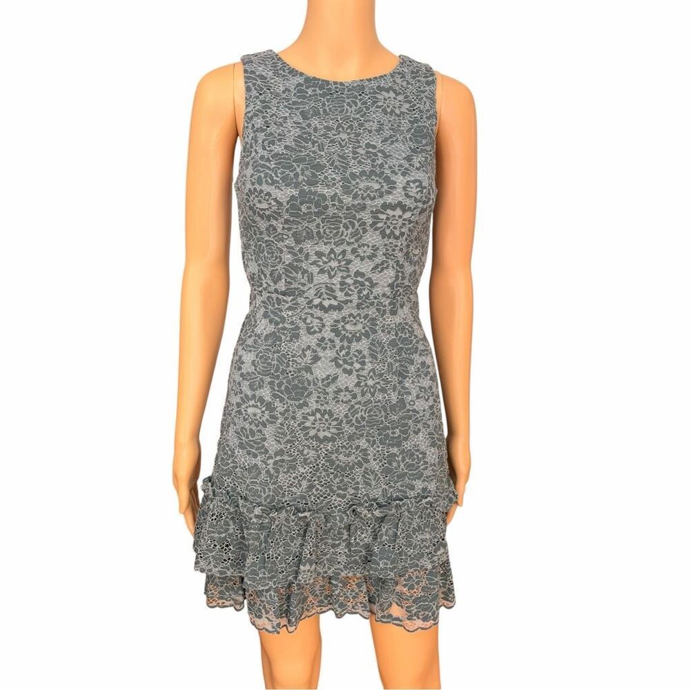Altar'd State grey lace sleeveless mini dress ruffle hem size XS